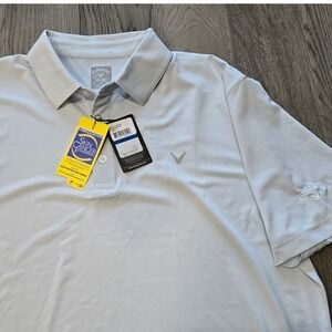 NWT Callaway Opti-Dri Golf Polo Mens XL Bright White Striped UPF 30 CGKF90Q3 NEW